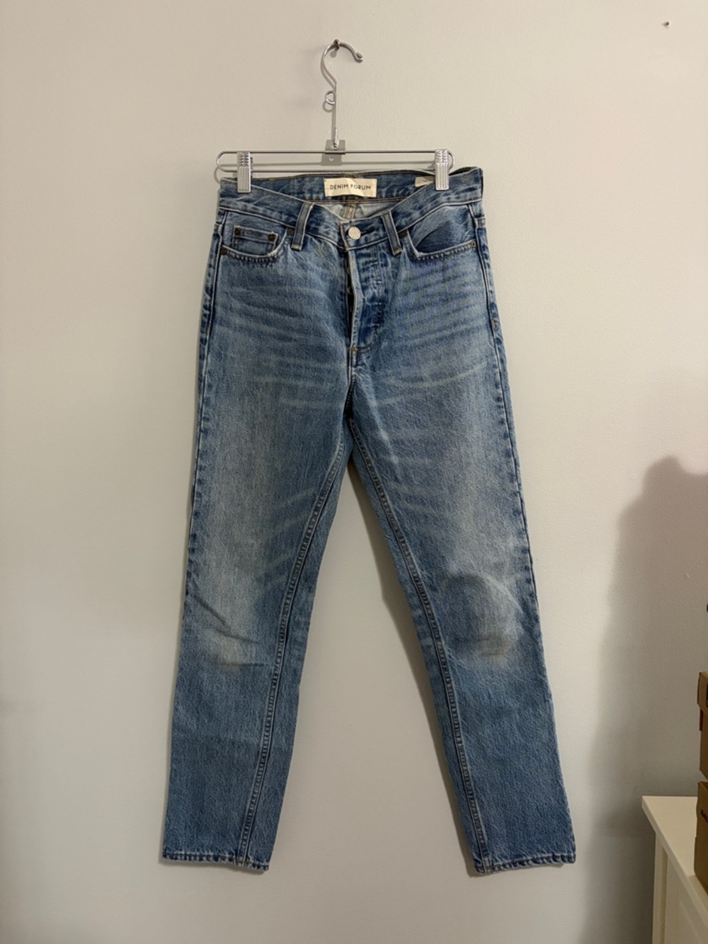 Denim Forum Washed Blue High-Rise Straight Jeans